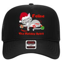 Feline The Holiday Spirit Christmas Kitty Cat Cute Gift High Crown Mesh Back Trucker Hat