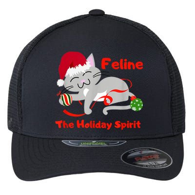 Feline The Holiday Spirit Christmas Kitty Cat Cute Gift Flexfit Unipanel Trucker Cap