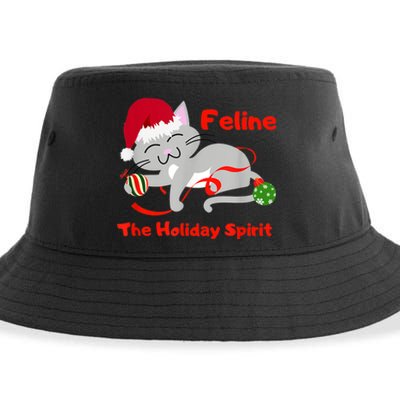 Feline The Holiday Spirit Christmas Kitty Cat Cute Gift Sustainable Bucket Hat