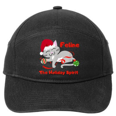 Feline The Holiday Spirit Christmas Kitty Cat Cute Gift 7-Panel Snapback Hat