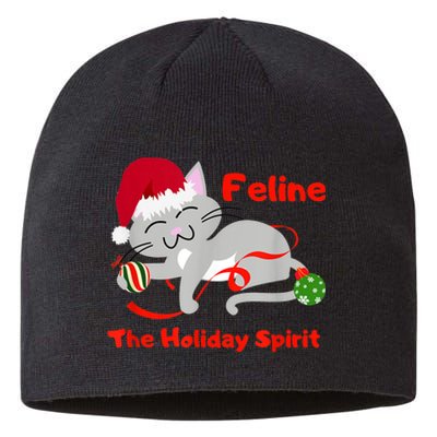 Feline The Holiday Spirit Christmas Kitty Cat Cute Gift Sustainable Beanie