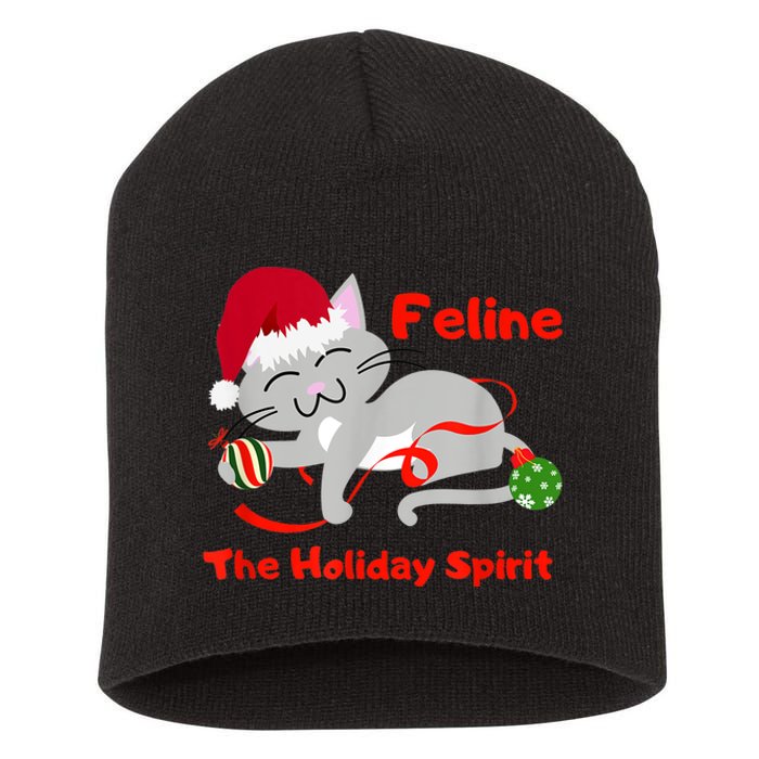 Feline The Holiday Spirit Christmas Kitty Cat Cute Gift Short Acrylic Beanie