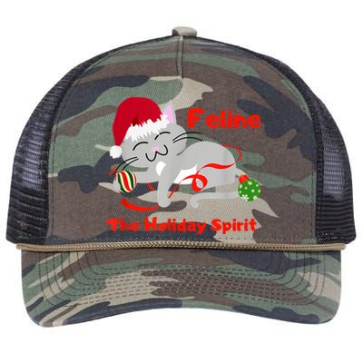 Feline The Holiday Spirit Christmas Kitty Cat Cute Gift Retro Rope Trucker Hat Cap