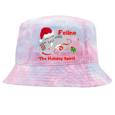 Feline The Holiday Spirit Christmas Kitty Cat Cute Gift Tie-Dyed Bucket Hat