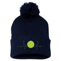 Funny Tennis Heartbeat Art For Tennis Player Men Women Pom Pom 12in Knit Beanie