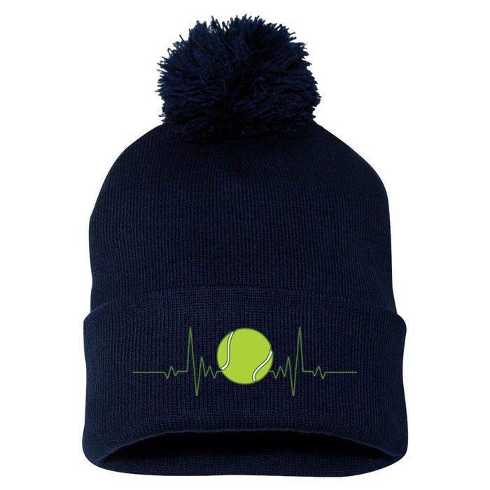 Funny Tennis Heartbeat Art For Tennis Player Men Women Pom Pom 12in Knit Beanie