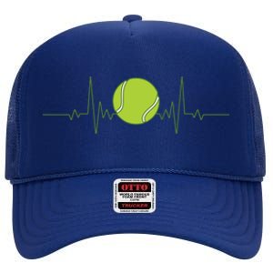 Funny Tennis Heartbeat Art For Tennis Player Men Women High Crown Mesh Back Trucker Hat