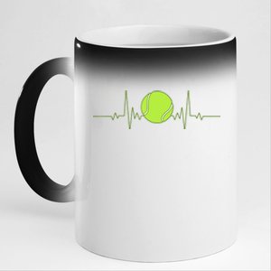 Funny Tennis Heartbeat Art Gift For Tennis Player Men Women Kids Gift 11oz Black Color Changing Mug