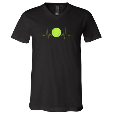 Funny Tennis Heartbeat Art Gift For Tennis Player Men Women Kids Gift V-Neck T-Shirt