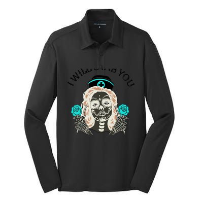 Funny Tattoo Halloween Nurse Gift I Will Stab You Skeleton Gift Silk Touch Performance Long Sleeve Polo