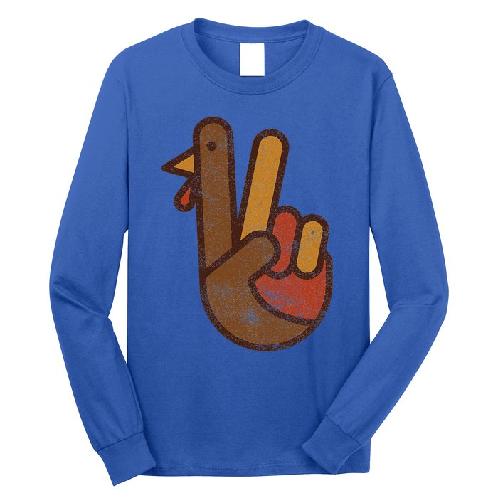 Funny Turkey Hand Thanksgiving Retro Vintage Green Top Long Sleeve Shirt