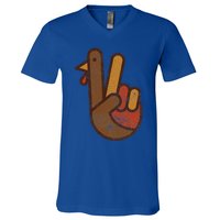 Funny Turkey Hand Thanksgiving Retro Vintage Green Top V-Neck T-Shirt