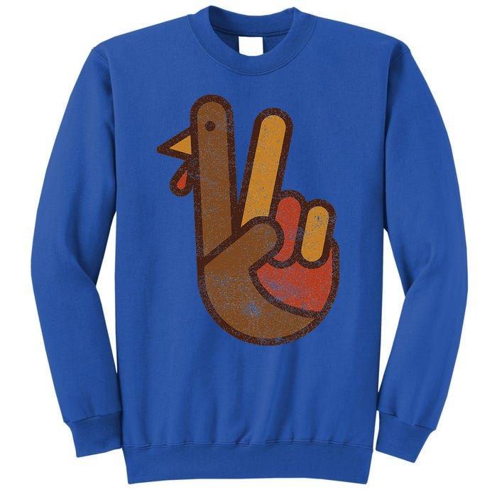 Funny Turkey Hand Thanksgiving Retro Vintage Green Top Tall Sweatshirt