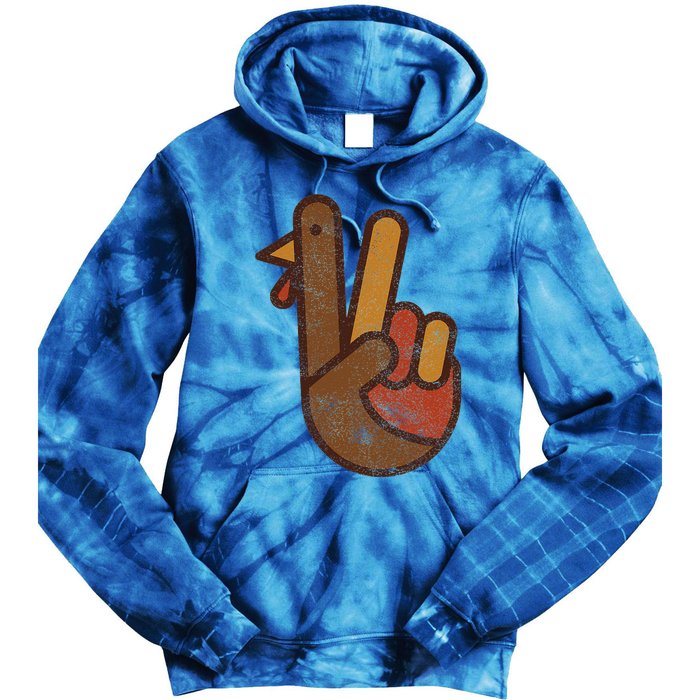 Funny Turkey Hand Thanksgiving Retro Vintage Green Top Tie Dye Hoodie