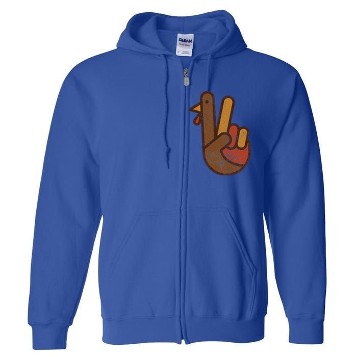 Funny Turkey Hand Thanksgiving Retro Vintage Green Top Full Zip Hoodie