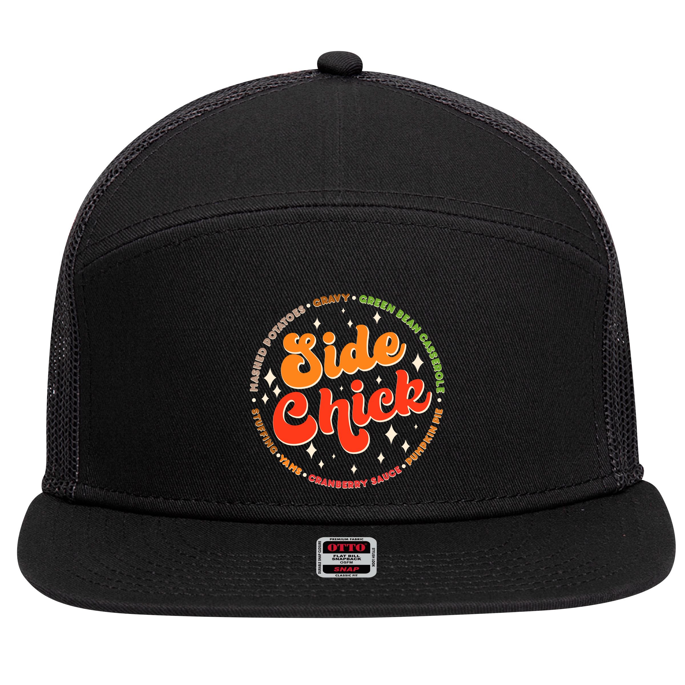 Funny Thanksgiving Holiday Side Chick 7 Panel Mesh Trucker Snapback Hat