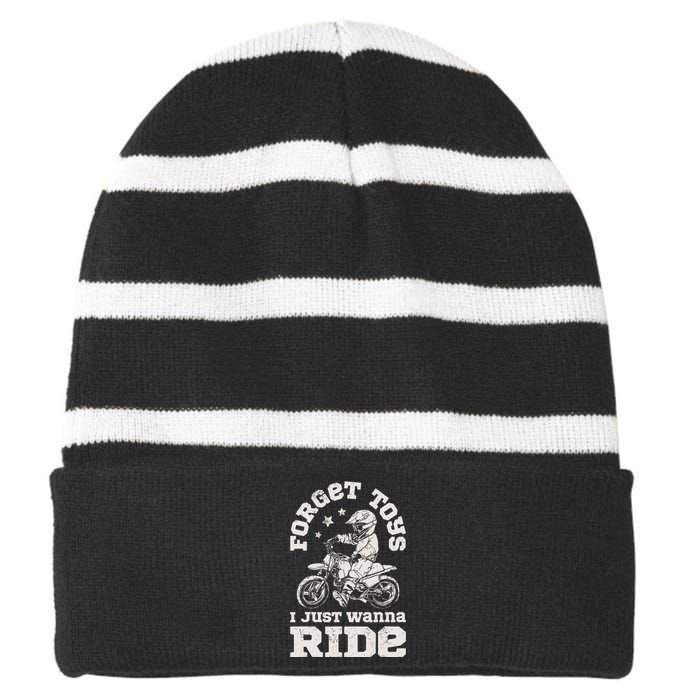 Forget Toys I Just Wanna Ride Dirt Bike Rider Motocross Striped Beanie with Solid Band