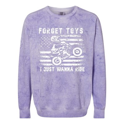 Forget Toys I Just Wanna Ride Dirt Bike Usa Flag Motocross Colorblast Crewneck Sweatshirt