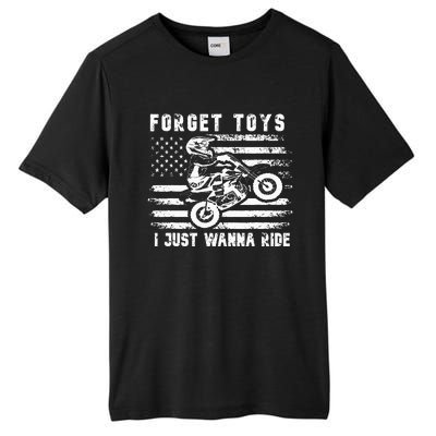 Forget Toys I Just Wanna Ride Dirt Bike Usa Flag Motocross Tall Fusion ChromaSoft Performance T-Shirt