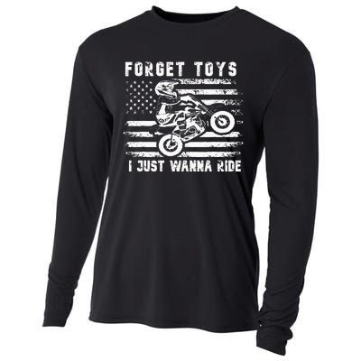 Forget Toys I Just Wanna Ride Dirt Bike Usa Flag Motocross Cooling Performance Long Sleeve Crew