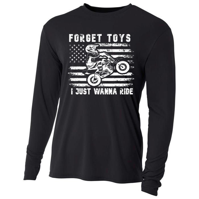 Forget Toys I Just Wanna Ride Dirt Bike Usa Flag Motocross Cooling Performance Long Sleeve Crew