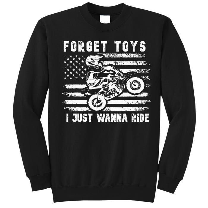 Forget Toys I Just Wanna Ride Dirt Bike Usa Flag Motocross Tall Sweatshirt