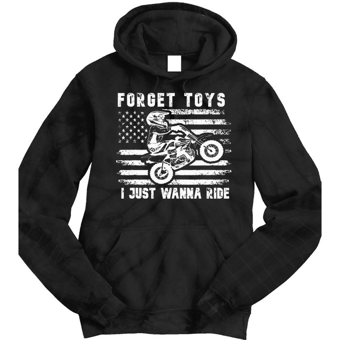 Forget Toys I Just Wanna Ride Dirt Bike Usa Flag Motocross Tie Dye Hoodie