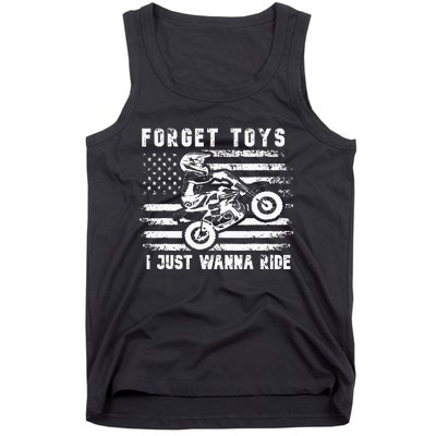 Forget Toys I Just Wanna Ride Dirt Bike Usa Flag Motocross Tank Top