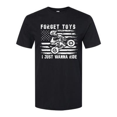 Forget Toys I Just Wanna Ride Dirt Bike Usa Flag Motocross Softstyle CVC T-Shirt