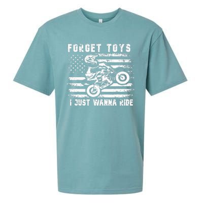 Forget Toys I Just Wanna Ride Dirt Bike Usa Flag Motocross Sueded Cloud Jersey T-Shirt