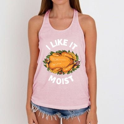 Funny Thanksgiving I Like It Moist Gift Women's Knotted Racerback Tank