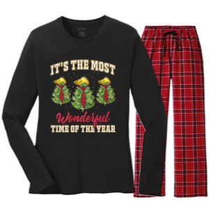 Funny Trump ItS The Most Wonderful Time Of The Year Xmas Women's Long Sleeve Flannel Pajama Set 