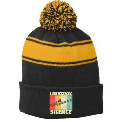 Funny Trombone Instrument I Destroy Silence For Trombone Stripe Pom Pom Beanie
