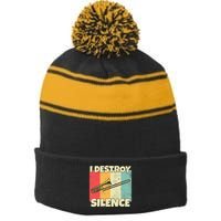 Funny Trombone Instrument I Destroy Silence For Trombone Stripe Pom Pom Beanie
