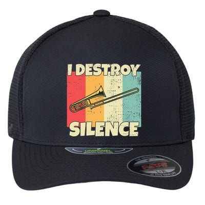 Funny Trombone Instrument I Destroy Silence For Trombone Flexfit Unipanel Trucker Cap