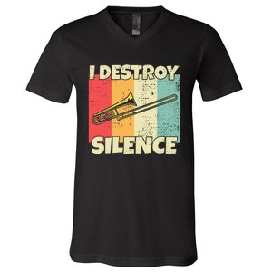 Funny Trombone Instrument I Destroy Silence For Trombone V-Neck T-Shirt