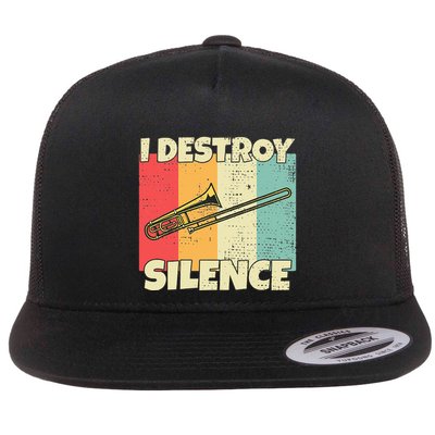Funny Trombone Instrument I Destroy Silence For Trombone Flatbill Hat