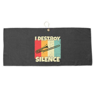 Funny Trombone Instrument I Destroy Silence For Trombone Large Microfiber Waffle Golf Towel