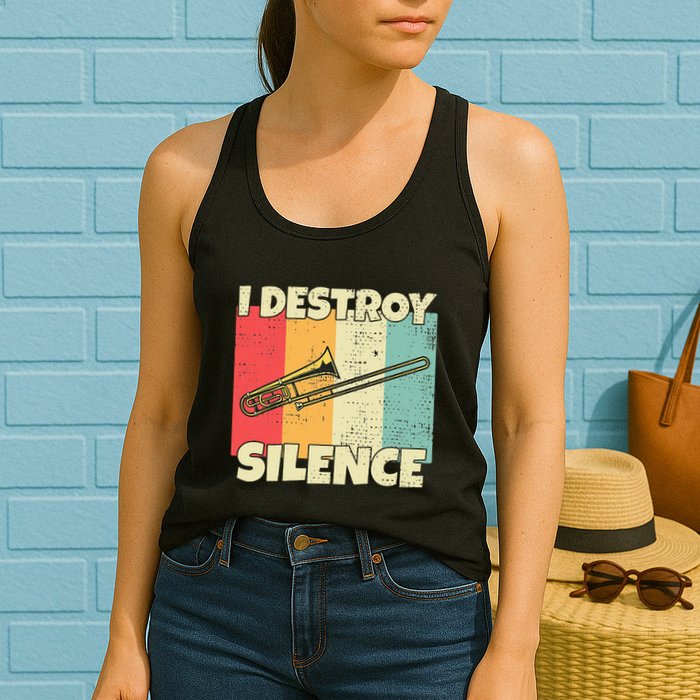 Funny Trombone Instrument I Destroy Silence For Trombone Womens Tank Top