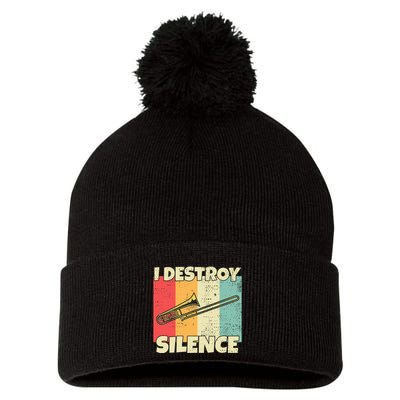Funny Trombone Instrument I Destroy Silence For Trombone Pom Pom 12in Knit Beanie