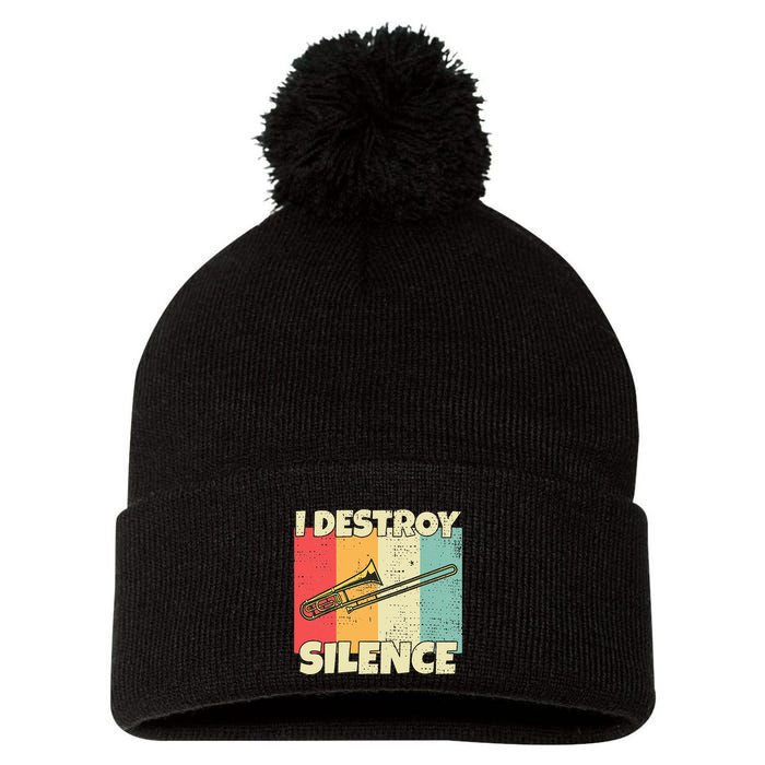 Funny Trombone Instrument I Destroy Silence For Trombone Pom Pom 12in Knit Beanie