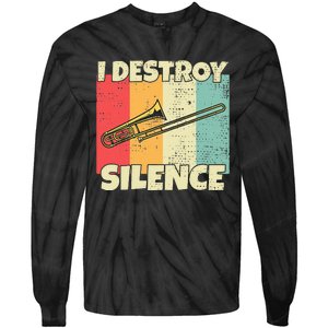 Funny Trombone Instrument I Destroy Silence For Trombone Tie-Dye Long Sleeve Shirt