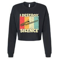 Funny Trombone Instrument I Destroy Silence For Trombone Cropped Pullover Crew