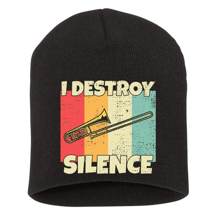 Funny Trombone Instrument I Destroy Silence For Trombone Short Acrylic Beanie