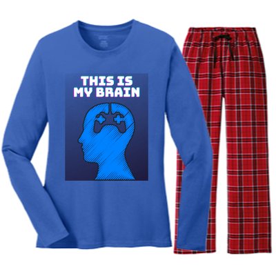 Funny This Is My Brain Design Video Game Buff Gift Women's Long Sleeve Flannel Pajama Set 