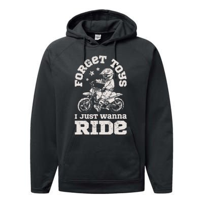 Forget Toys I Just Wanna Ride Dirt Bike Rider Boy Motocross Performance Fleece Hoodie