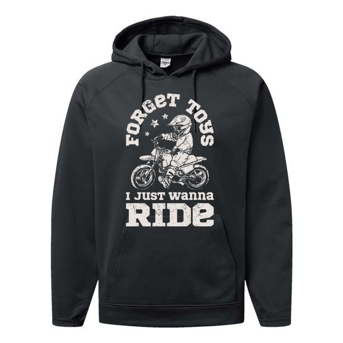 Forget Toys I Just Wanna Ride Dirt Bike Rider Boy Motocross Performance Fleece Hoodie