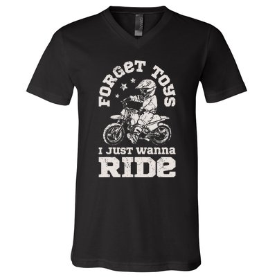 Forget Toys I Just Wanna Ride Dirt Bike Rider Boy Motocross V-Neck T-Shirt