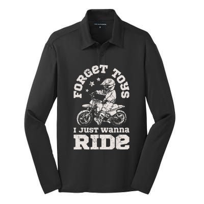 Forget Toys I Just Wanna Ride Dirt Bike Rider Boy Motocross Silk Touch Performance Long Sleeve Polo