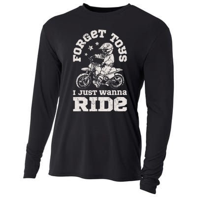 Forget Toys I Just Wanna Ride Dirt Bike Rider Boy Motocross Cooling Performance Long Sleeve Crew